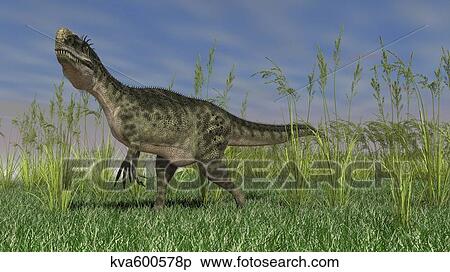 Stock Illustration - Monolophosaurus walking across a grassy field.. Fotosearch