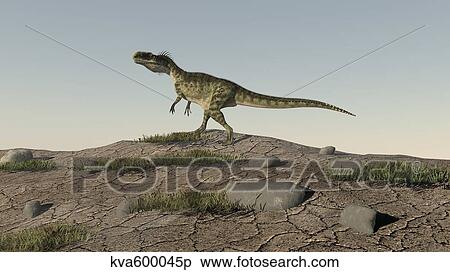 Monolophosaurus walking across an open desert. View Large Illustration Stock Illustration - Monolophosaurus walking across an open desert.. Fotosearch