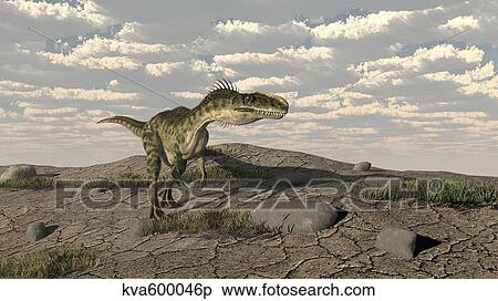 Monolophosaurus walking across an open desert. View Large Illustration Stock Illustration - Monolophosaurus walking across an open desert.. Fotosearch