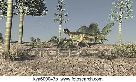 Stock Illustration - Monolophosaurus walking across an open desert.. Fotosearch