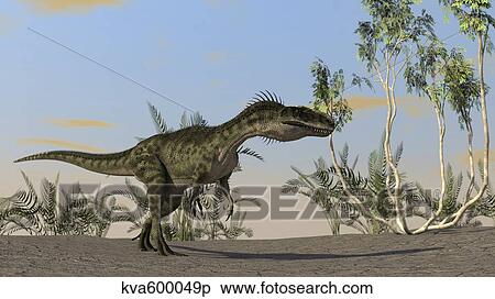 Monolophosaurus walking across an open desert. View Large Illustration Stock Illustration - Monolophosaurus walking across an open desert.. Fotosearch
