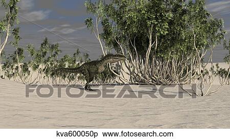 Stock Illustration - Monolophosaurus walking across an open desert.. Fotosearch