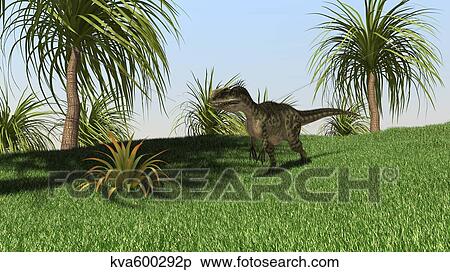 Stock Illustration - Monolophosaurus walking across an open field.. Fotosearch