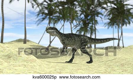 Stock Illustration - Monolophosaurus walking in a tropical environment.. Fotosearch