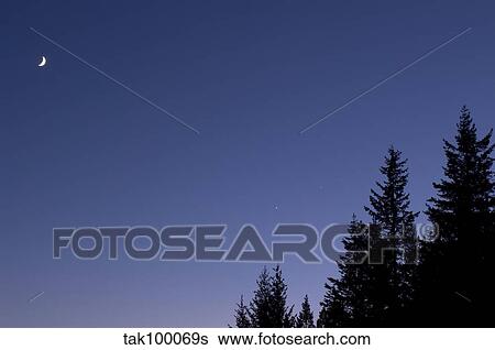 Moon, Venus and Jupiter Conjunction. View Large Photo Image Stock Photograph - Moon, Venus and Jupiter Conjunction.. Fotosearch