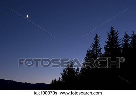 Moon, Venus and Jupiter Conjunction. View Large Photo Image Stock Photograph - Moon, Venus and Jupiter Conjunction.. Fotosearch