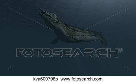 Stock Illustration - Mosasaur swimming in prehistoric waters.. Fotosearch