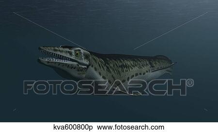 Mosasaur swimming in prehistoric waters. View Large Illustration Stock Illustration - Mosasaur swimming in prehistoric waters.. Fotosearch