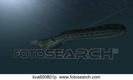 Mosasaur swimming in prehistoric waters. View Large Illustration Stock Illustration - Mosasaur swimming in prehistoric waters.. Fotosearch