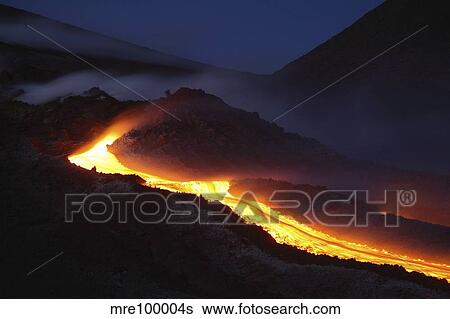 Mount Etna lava flow at night, Sicily, Italy. View Large Photo Image Stock Photograph - Mount Etna lava flow at night, Sicily, Italy.. Fotosearch