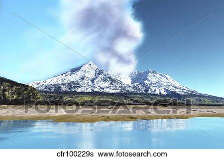 Mount Saint Helens simmers after the volcanic eruption. View Large Illustration Stock Illustration - Mount Saint Helens simmers after the volcanic eruption.. Fotosearch