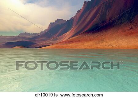 Stock Illustration - Mountains rise gently toward the sky with amazing deep brown colors.. Fotosearch