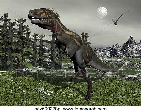 Nanotyrannus dinosaur amongst Tempskya trees at night. View Large Illustration Stock Illustration - Nanotyrannus dinosaur amongst Tempskya trees at night.. Fotosearch