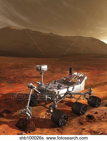 Stock Illustration - NASA's Curiosity rover samples a rock on the floor of Gale Crater.. Fotosearch