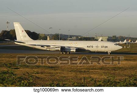 NATO's Boeing 707 TCA trainer aircraft taxiing at an airfield in Germany. View Large Photo Image Picture - NATO's Boeing 707 TCA trainer aircraft taxiing at an airfield in Germany.. Fotosearch