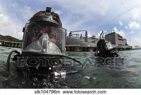Picture - Navy diver wearing a MK-20 diving mask.. Fotosearch