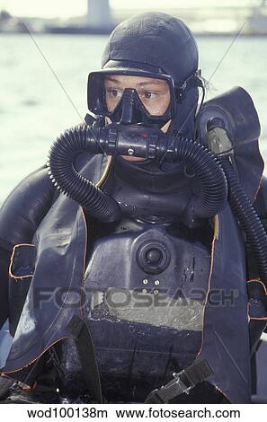 Navy SEAL combat swimmer wearing a closed circuit rebreather. View Large Photo Image Picture - Navy SEAL combat swimmer wearing a closed circuit rebreather.. Fotosearch