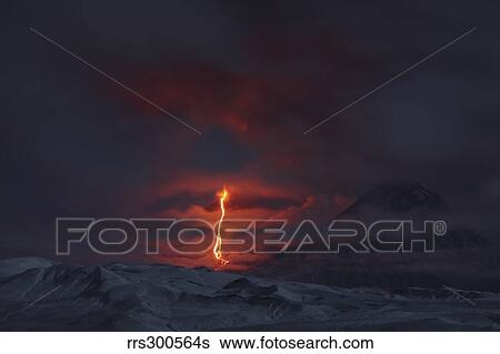 Nighttime eruption of Kliuchevskoi Volcano, Russia. View Large Photo Image Stock Photograph - Nighttime eruption of Kliuchevskoi Volcano, Russia.. Fotosearch