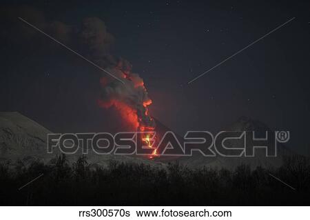 Nighttime eruption of Kliuchevskoi Volcano, Russia. View Large Photo Image Stock Photograph - Nighttime eruption of Kliuchevskoi Volcano, Russia.. Fotosearch