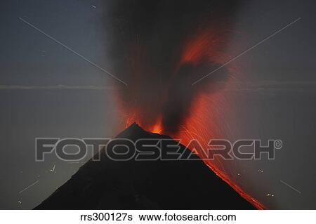 Nighttime lava eruption of Fuego volcano, Antigua, Guatemala. View Large Photo Image Stock Photograph - Nighttime lava eruption of Fuego volcano, Antigua, Guatemala.. Fotosearch