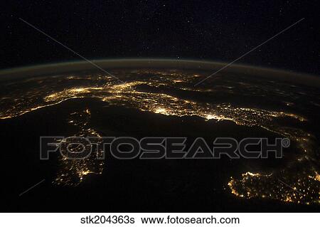 Nighttime panorama showing city lights of Europe. View Large Photo Image Stock Photograph - Nighttime panorama showing city lights of Europe.. Fotosearch