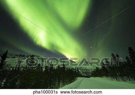 Northern lights over Annie Lake Road, Yukon, Canada. View Large Photo Image Stock Photograph - Northern lights over Annie Lake Road, Yukon, Canada.. Fotosearch