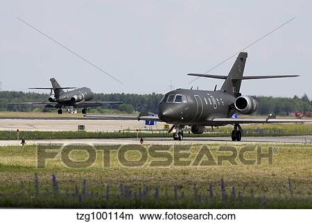 Picture - Norwegian radar-jamming Falcon 20 aircraft, Lechfeld Airfield, Germany.. Fotosearch