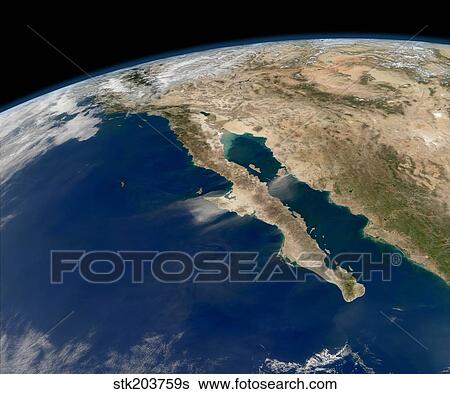 Stock Photograph - Oblique view of Baja California and the Pacific coast of Mexico.. Fotosearch