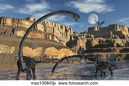 Omeisaurus dinosaurs being stalked by a carnivorous predator. View Large Illustration Stock Illustration - Omeisaurus dinosaurs being stalked by a carnivorous predator.. Fotosearch
