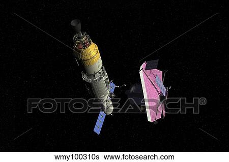 Orbital maintenance platform rendezvous with the James Webb Space Telescope. View Large Illustration Stock Illustration - Orbital maintenance platform rendezvous with the James Webb Space Telescope.. Fotosearch