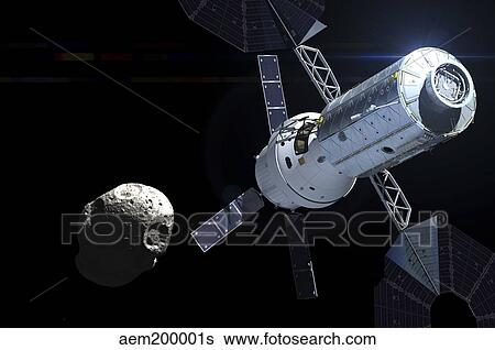 Orion module orbiting an asteroid. View Large Illustration Stock Illustration - Orion module orbiting an asteroid.. Fotosearch