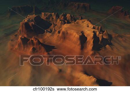 Stock Illustration - Overhead view of a desert mountain worn down from erosion.. Fotosearch