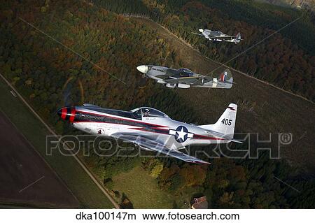 P-51 Cavalier Mustang with Supermarine Spitfire fighter warbirds. View Large Photo Image Picture - P-51 Cavalier Mustang with Supermarine Spitfire fighter warbirds.. Fotosearch