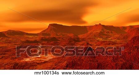 Stock Illustration - Panorama of a landscape on Venus at 700 degress Fahrenheit.. Fotosearch