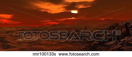 Stock Illustration - Panorama of a landscape on Venus.. Fotosearch
