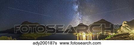Stock Photograph - Panorama of Waterton Lakes National Park overlooking the townsite.. Fotosearch