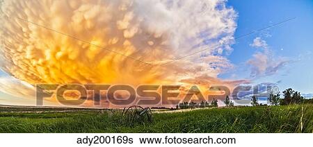 Panoramic view of mammatocumulus clouds, Alberta, Canada. View Large Photo Image Stock Photograph - Panoramic view of mammatocumulus clouds, Alberta, Canada.. Fotosearch