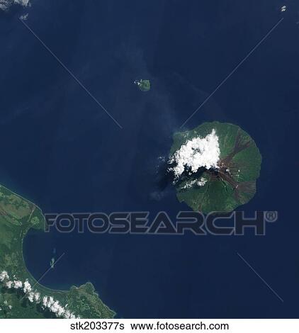 Papua New Guinea's Manam Volcano releases a thin, faint plume over the Bismarch Sea. View Large Photo Image Stock Photograph - Papua New Guinea's Manam Volcano releases a thin, faint plume over the Bismarch Sea.. Fotosearch