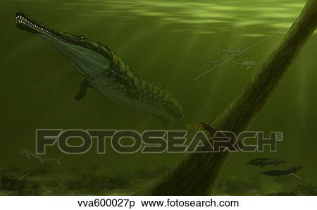 Pedra de Fogo Formation featuring a genus of Prionosuchus. View Large Illustration Stock Illustration - Pedra de Fogo Formation featuring a genus of Prionosuchus.. Fotosearch