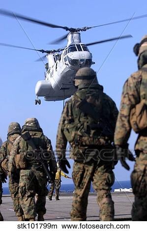 Personnel walk toward a CH-46E Sea Knight helicopter. View Large Photo Image Picture - Personnel walk toward a CH-46E Sea Knight helicopter.. Fotosearch