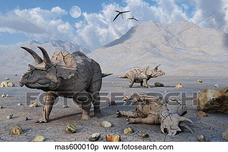 Petrified Triceratops dinosaurs from the Cretaceous Period. View Large Illustration Stock Illustration - Petrified Triceratops dinosaurs from the Cretaceous Period.. Fotosearch