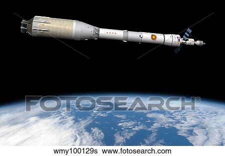 Stock Illustration - Phobos mission rocket system ready for departure.. Fotosearch