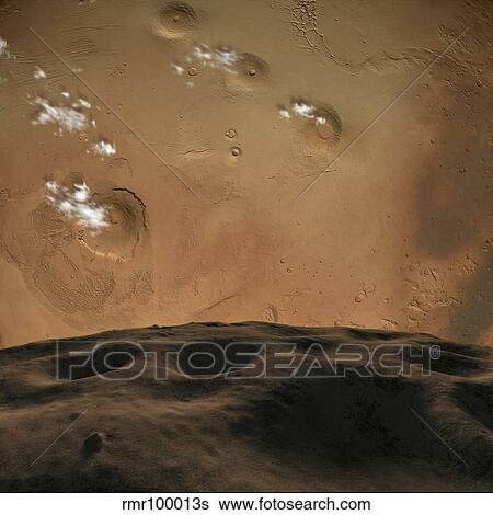 Stock Illustration - Phobos orbits so close to Mars that the planet would fill the little moon's sky.. Fotosearch
