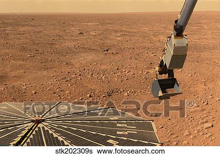Phoenix Mars Lander's solar panel and the lander's Robotic Arm with a sample in the scoop. View Large Photo Image Stock Photograph - Phoenix Mars Lander's solar panel and the lander's Robotic Arm with a sample in the scoop.. Fotosearch