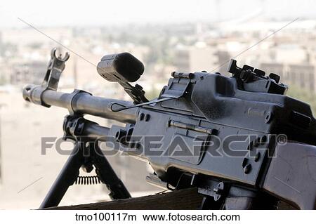 PKM 7. 62 Machine Gun nest on top of the Baghdad Hotel. View Large Photo Image Picture - PKM 7. 62 Machine Gun nest on top of the Baghdad Hotel.. Fotosearch