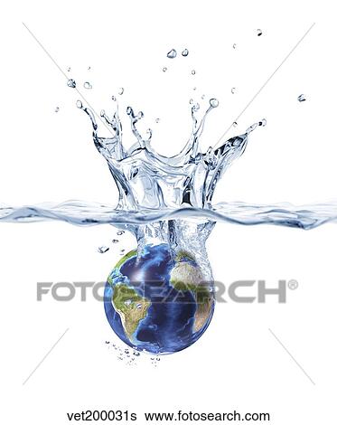 Planet Earth Falling Into Clear Water Forming A Crown Splash Stock Illustration Vet0031s Fotosearch