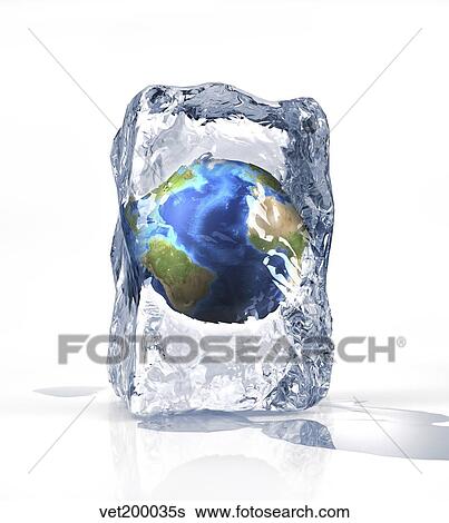 Planet Earth frozen inside of an ice block. View Large Illustration Stock Illustration - Planet Earth frozen inside of an ice block.. Fotosearch
