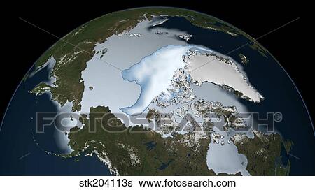 Stock Photograph - Planet Earth showing sea ice coverage in 2012.. Fotosearch