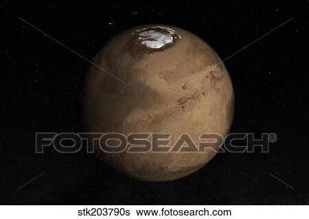 Planet Mars slightly tilted to show the Martian North Pole. View Large Photo Image Stock Photograph - Planet Mars slightly tilted to show the Martian North Pole.. Fotosearch