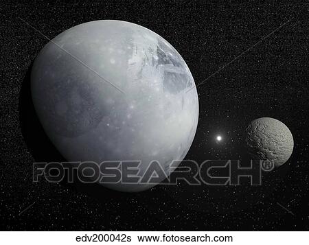 Pluton, its big moon Charon and the Polaris star. View Large Illustration Stock Illustration - Pluton, its big moon Charon and the Polaris star.. Fotosearch